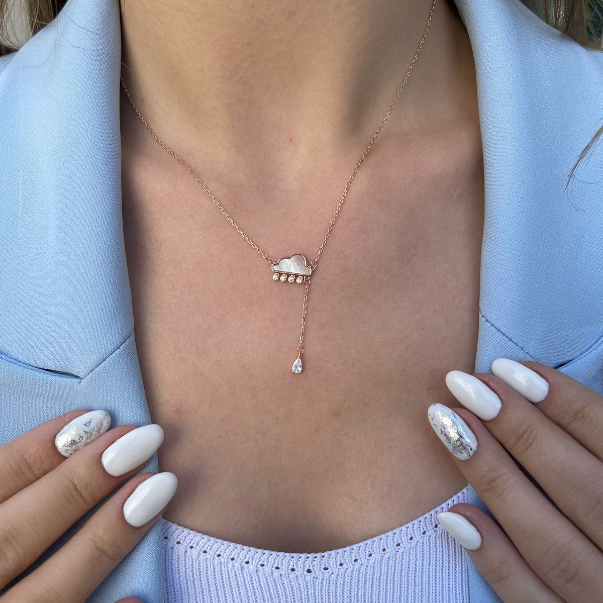 Rose Gold Kaplama Gümüş Sedef Yağmur Bulut Kolye
