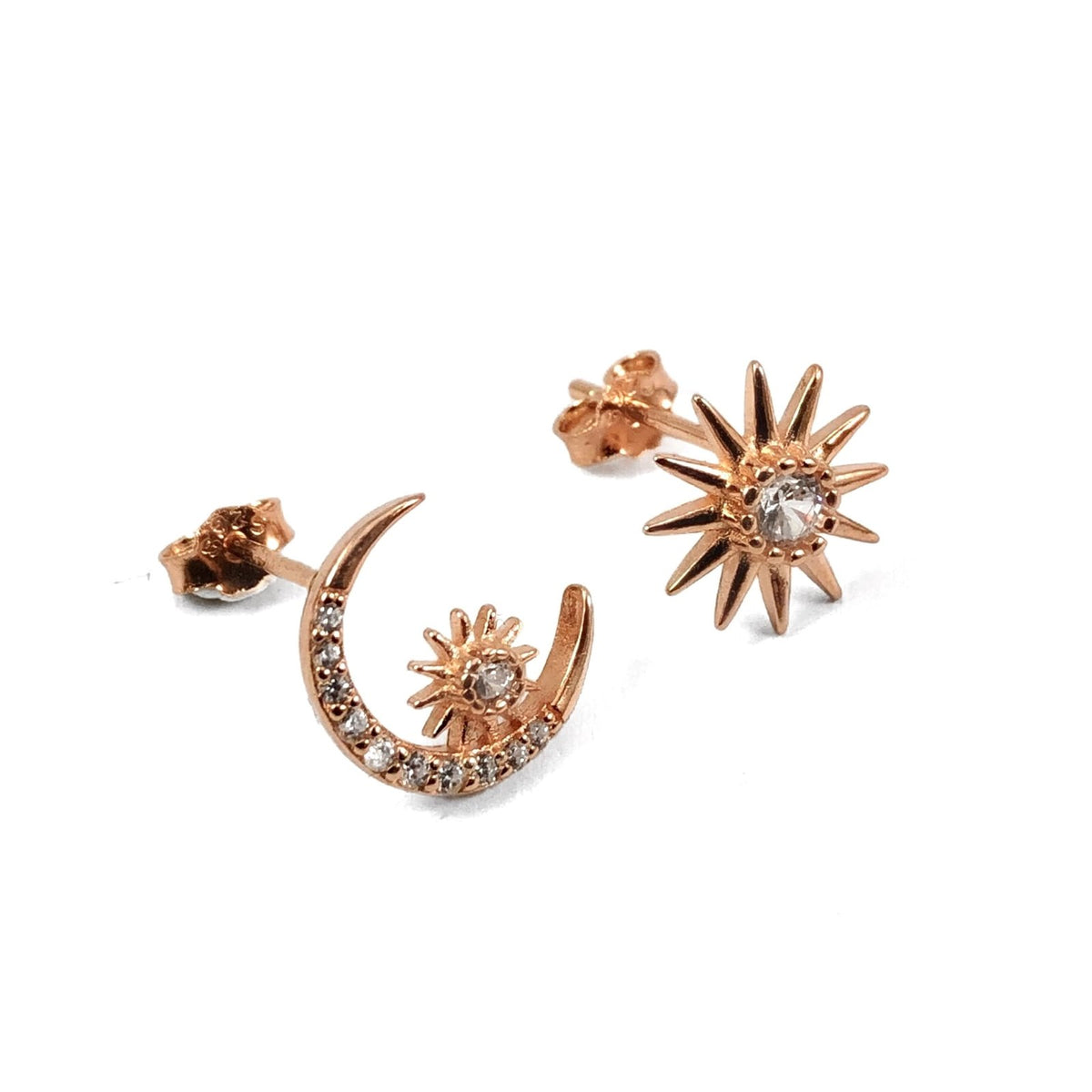 Rose Gold Kaplama Ay Kutup Yıldızı Zirkon Taşlı Küpe
