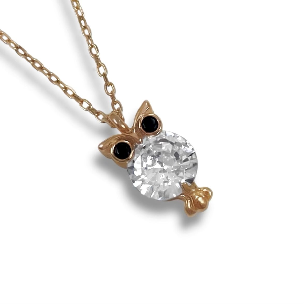 Minimal Rose Gold Kaplama Gümüş Zirkon Taşlı Modern Baykuş Kolye