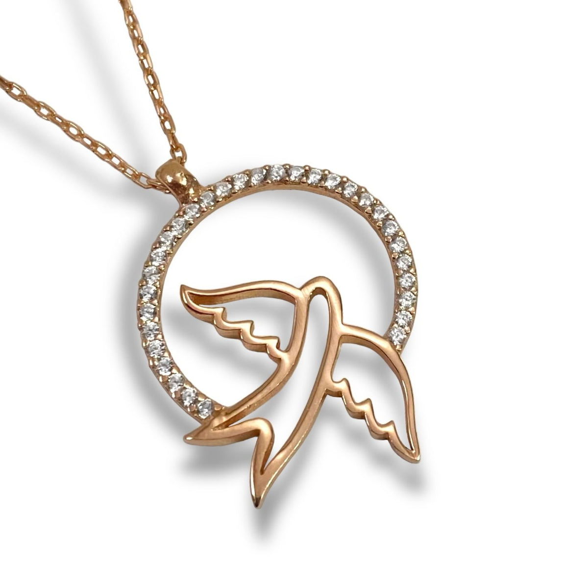 "Rose Gold Kaplama Gümüş Kuşlu Kolye | Zirkon Taşlı Şıklık ve Zarafet"