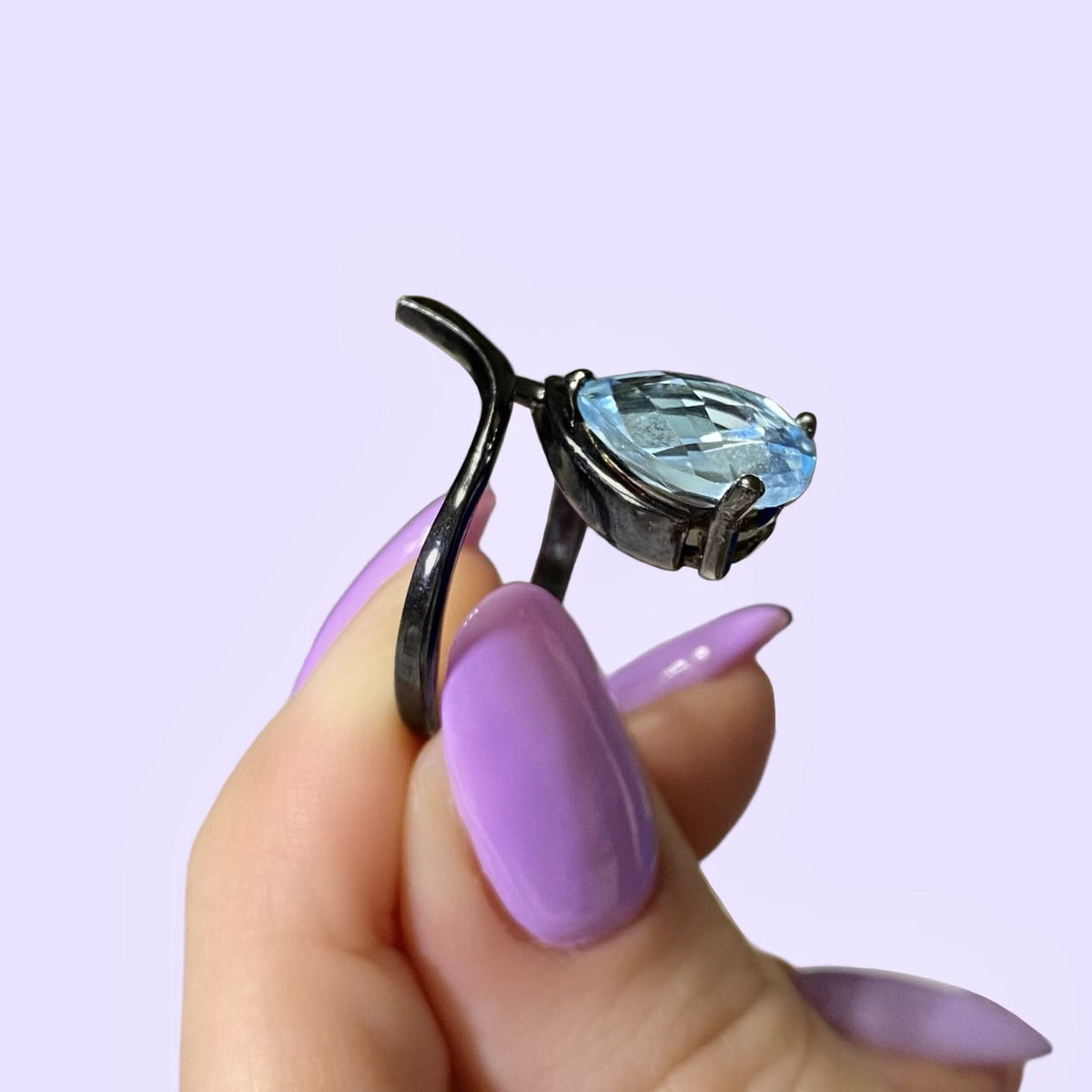 Siyah Oksitli Gümüş Tasarım Orijinal Mavi Topaz Taşlı Yüzük