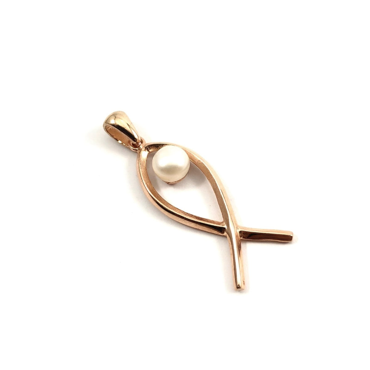 Rose Gold Kaplama Gümüş İncili Balık Kolye Ucu