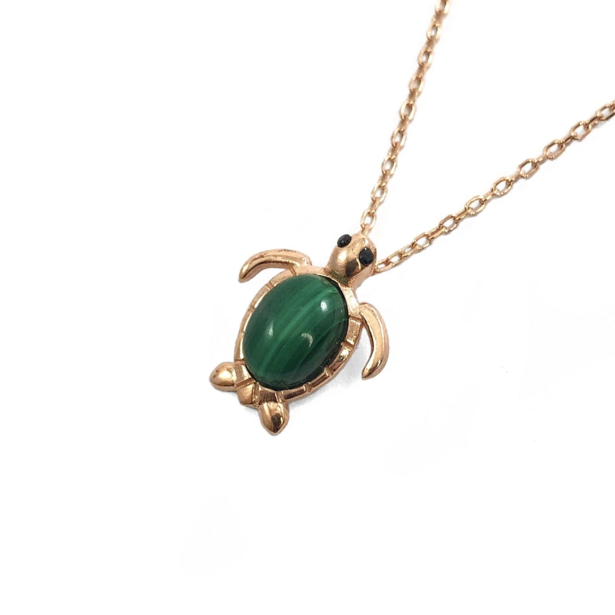 Rose Gold Kaplama Malahit Taşlı Kaplumbağa Kolye