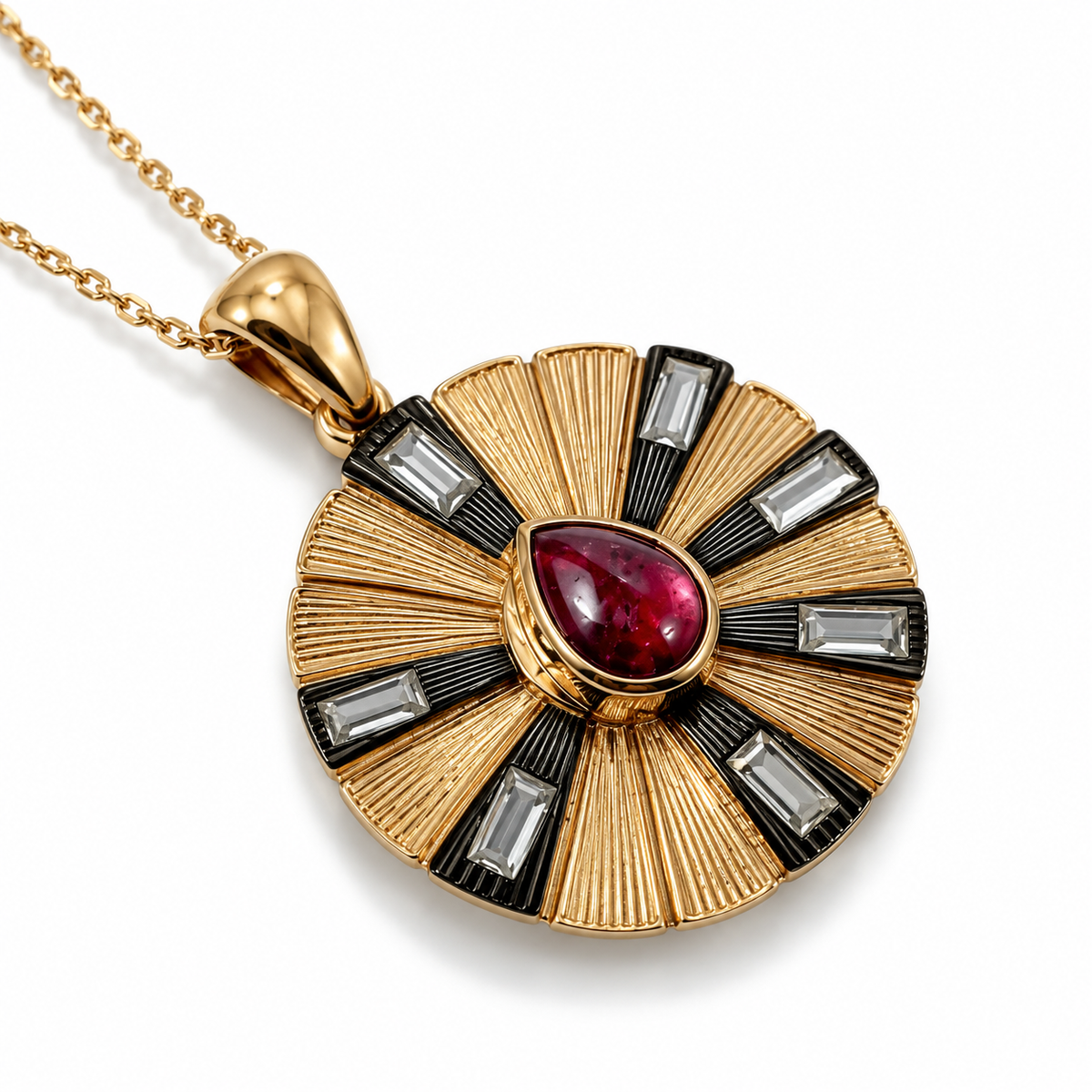 Pembe turmalin ve baget zirkon taşlı rose gold gümüş tasarım kolye