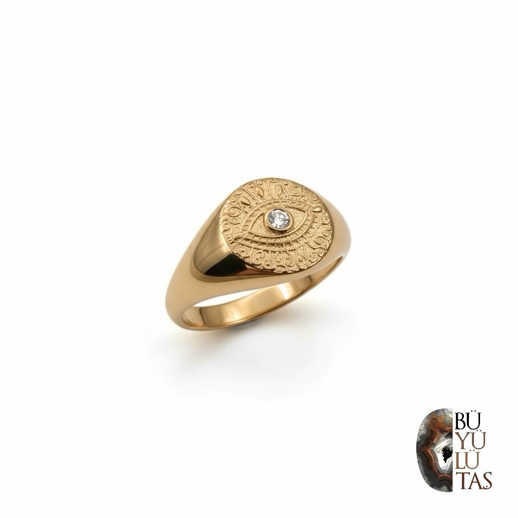 Antik Görünümlü Rose Gold Kaplama Gümüş Zirkon Taşlı Göz Yüzük