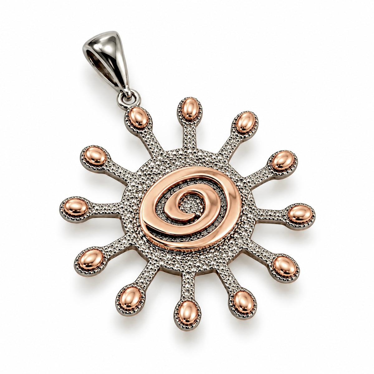 Rose Gold Spiral Güneş 925 Ayar Gümüş Antik Kolye Ucu