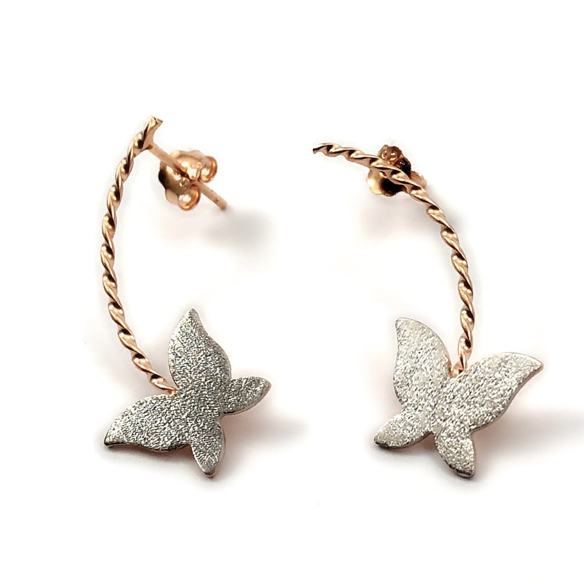Rose Gold Kaplama Burgu Gümüş Kelebek Küpe