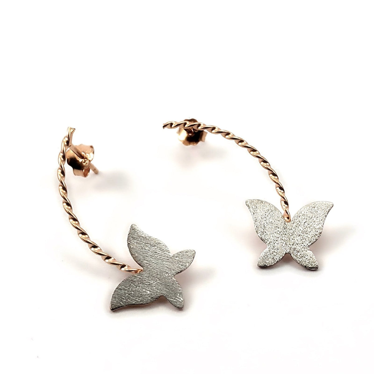 Rose Gold Kaplama Burgu Gümüş Kelebek Küpe