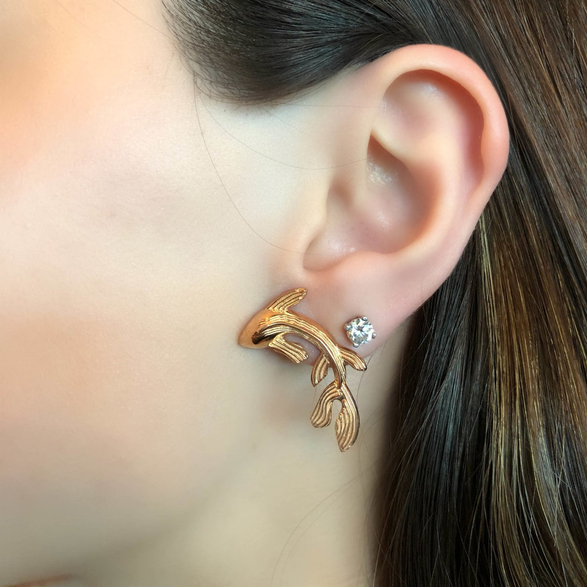 Rose Gold Kaplama Gümüş Koi Balığı Küpe