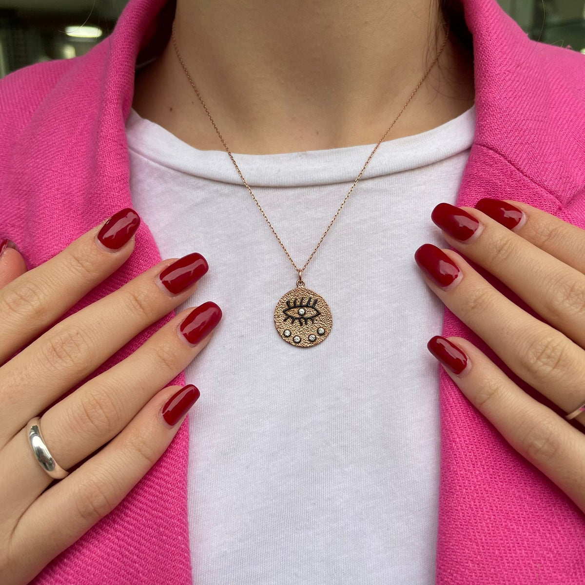 Tasarım Mistik Rose Gold Kaplama Göz Kolye
