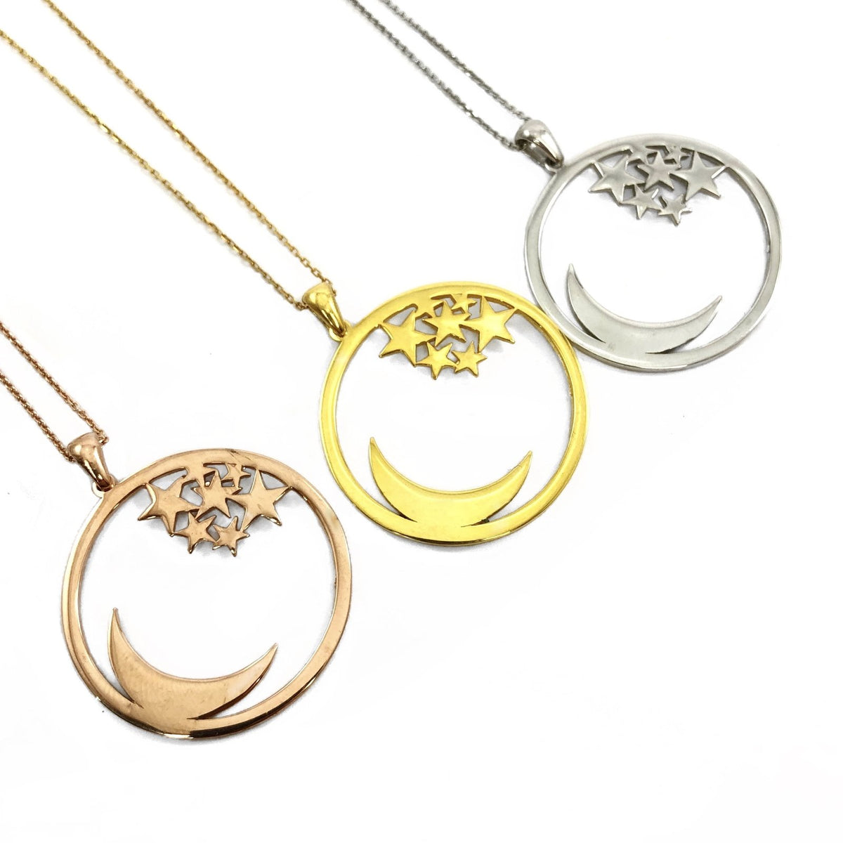 Rose Gold Kaplama Gümüş Ay-Yıldız Gökyüzü Kolye