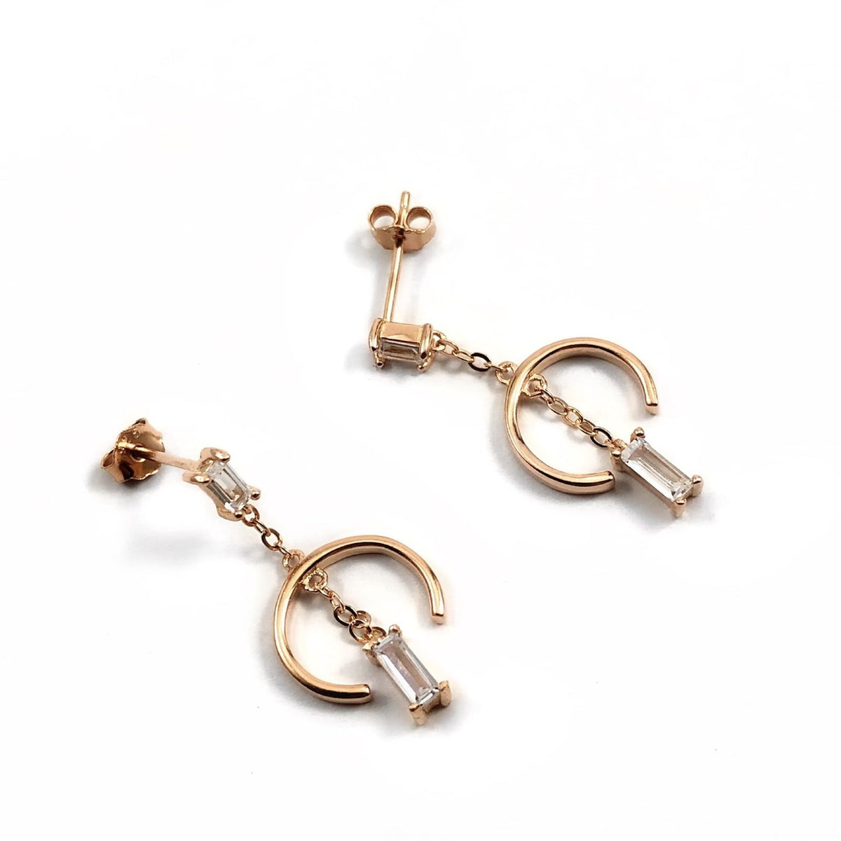 Rose Gold Kaplama Gümüş Baget Zirkon Taşlı Küpe