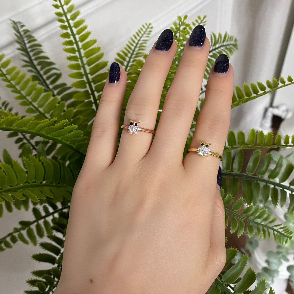Minimal Zirkon Taşlı Baykuş Yüzüğü - Rose Gold ve Altın Kaplama Gümüş Seçenekleriyle