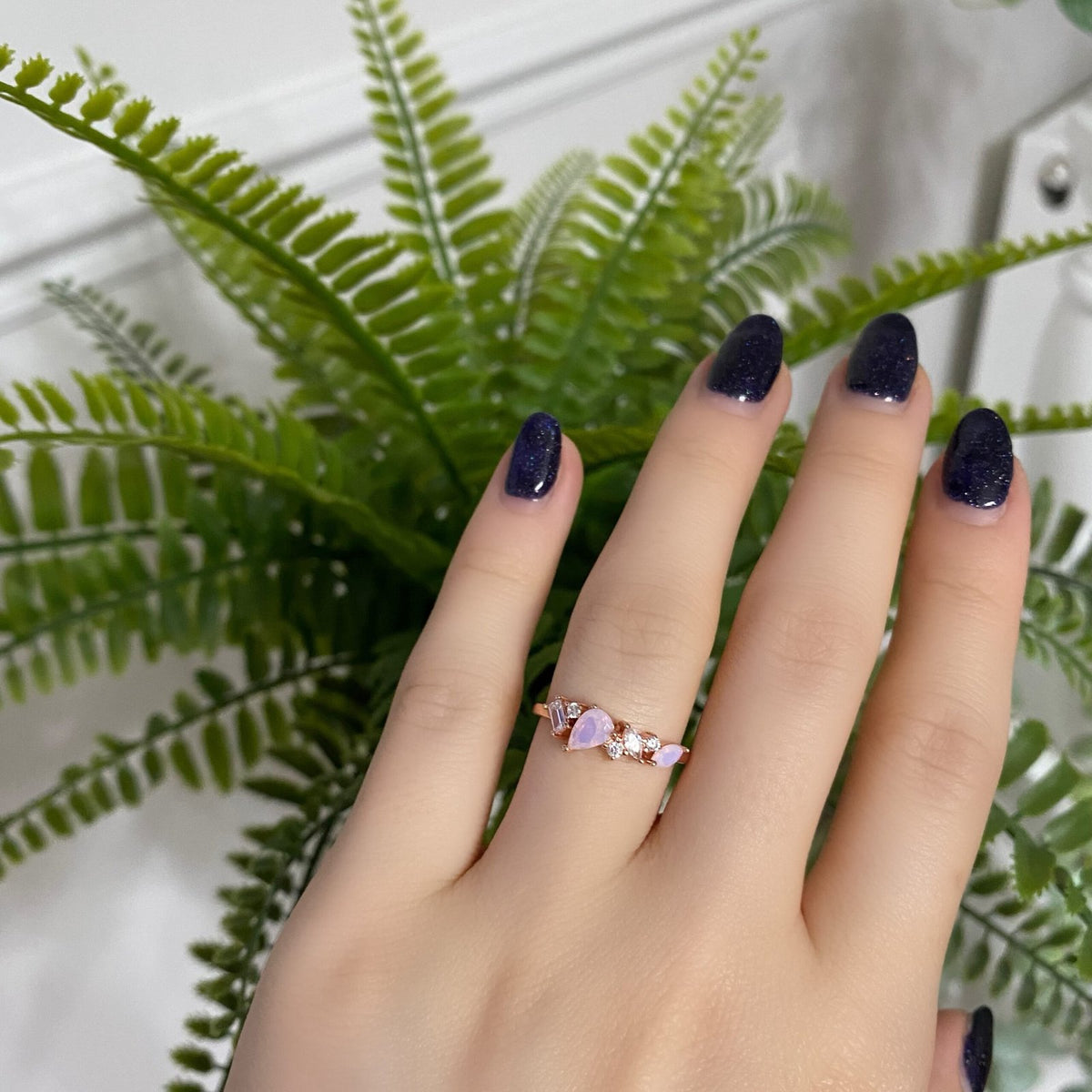 Minimal Rose Gold Kaplama Gümüş Pembe ve Beyaz Zirkon Taşlı Yüzük