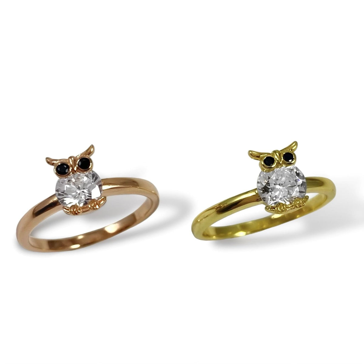 Minimal Zirkon Taşlı Baykuş Yüzüğü - Rose Gold ve Altın Kaplama Gümüş Seçenekleriyle