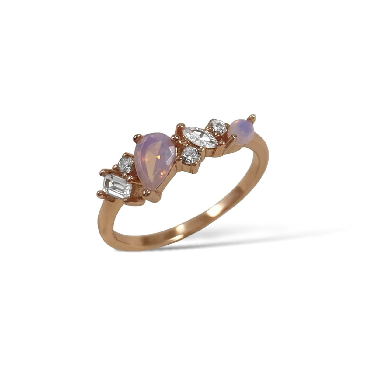 Minimal Rose Gold Kaplama Gümüş Pembe ve Beyaz Zirkon Taşlı Yüzük