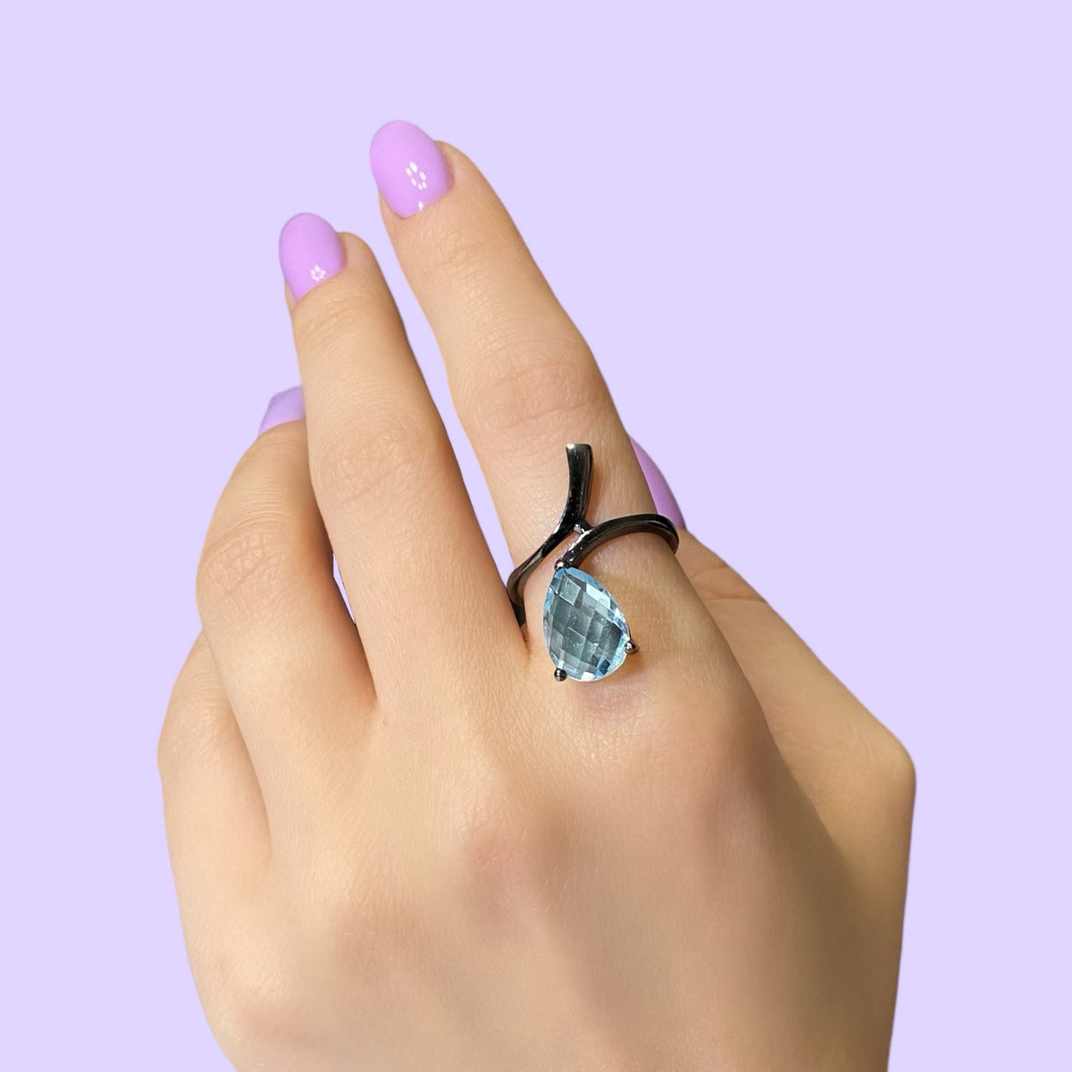 Siyah Oksitli Gümüş Tasarım Orijinal Mavi Topaz Taşlı Yüzük