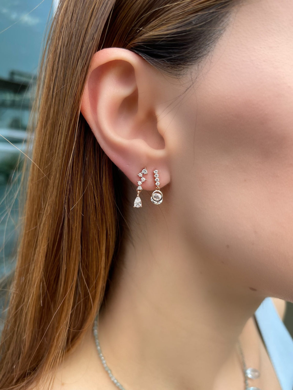 Minimal Parıltılı Zirkon Taşlı Rose Gold Kaplama Gümüş Küpe