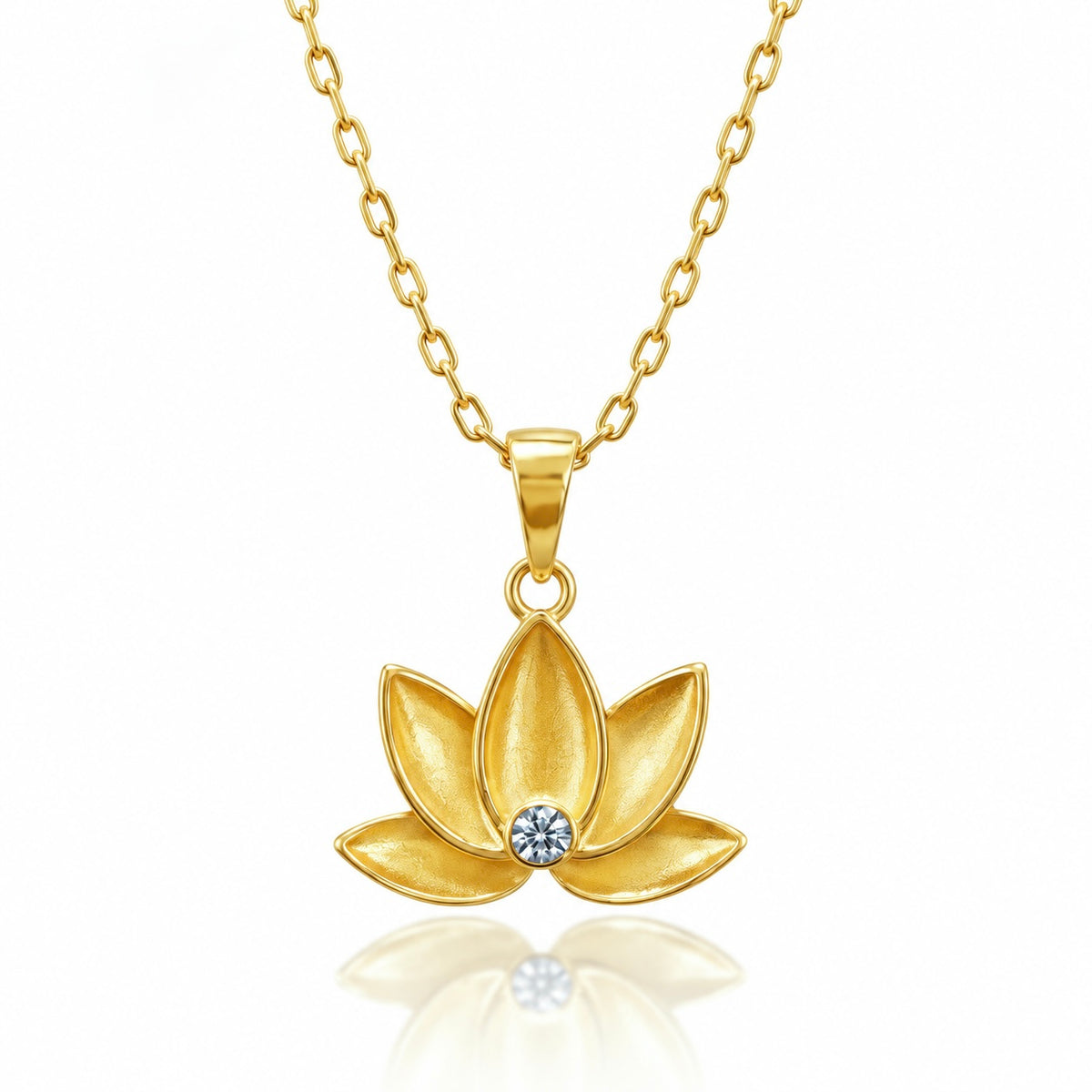 Lotus çiçeği altın renk zirkon taşlı kolye