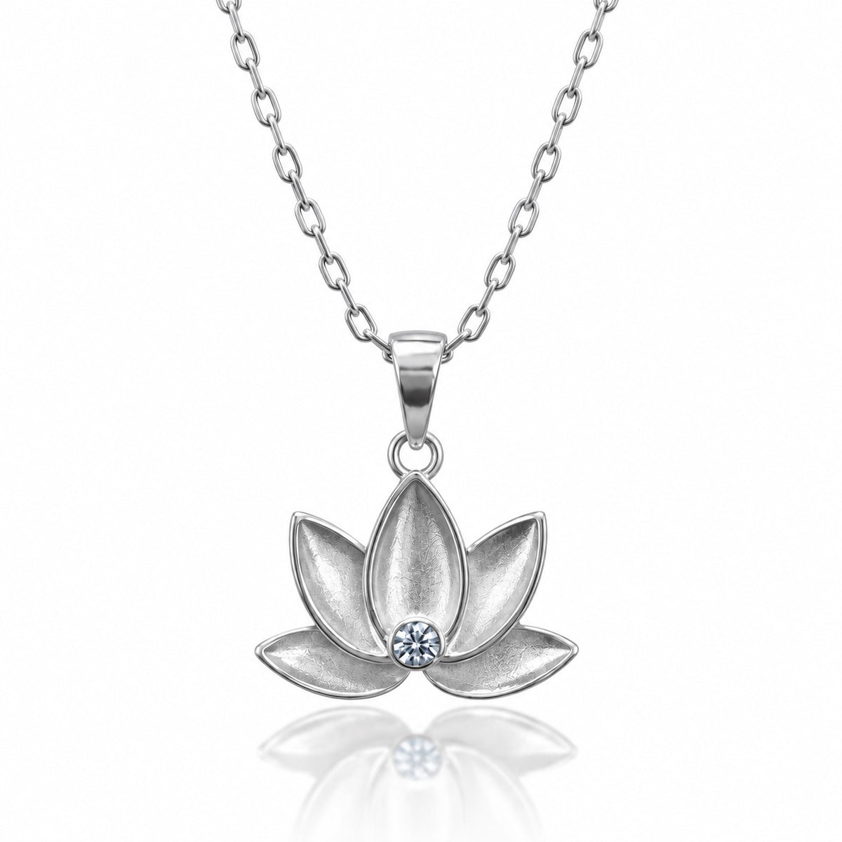 Lotus çiçeği gümüş renk zirkon taşlı kolye
