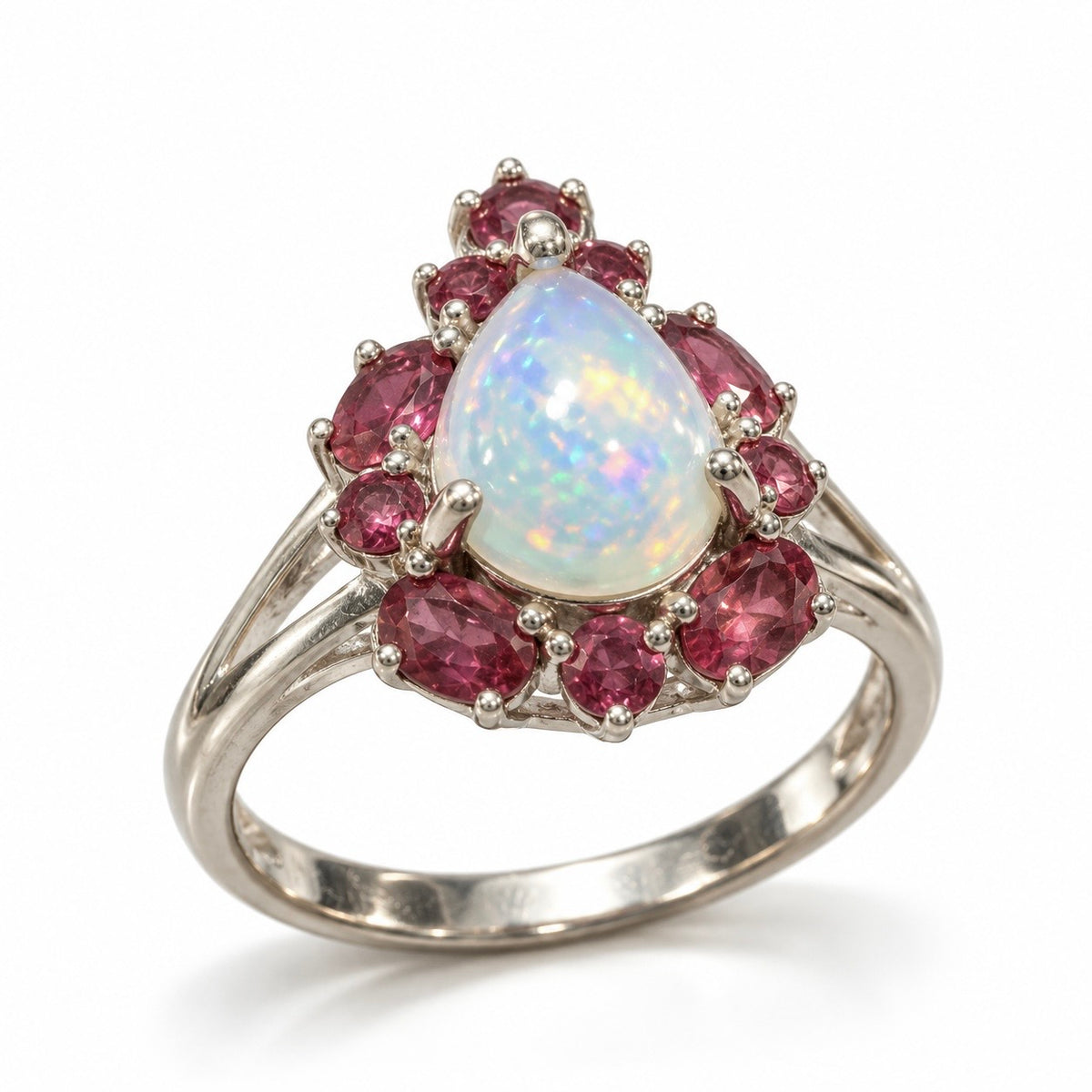 Opal Görünümlü Pembe Taşlı 925 Ayar Gümüş Tasarım Yüzük