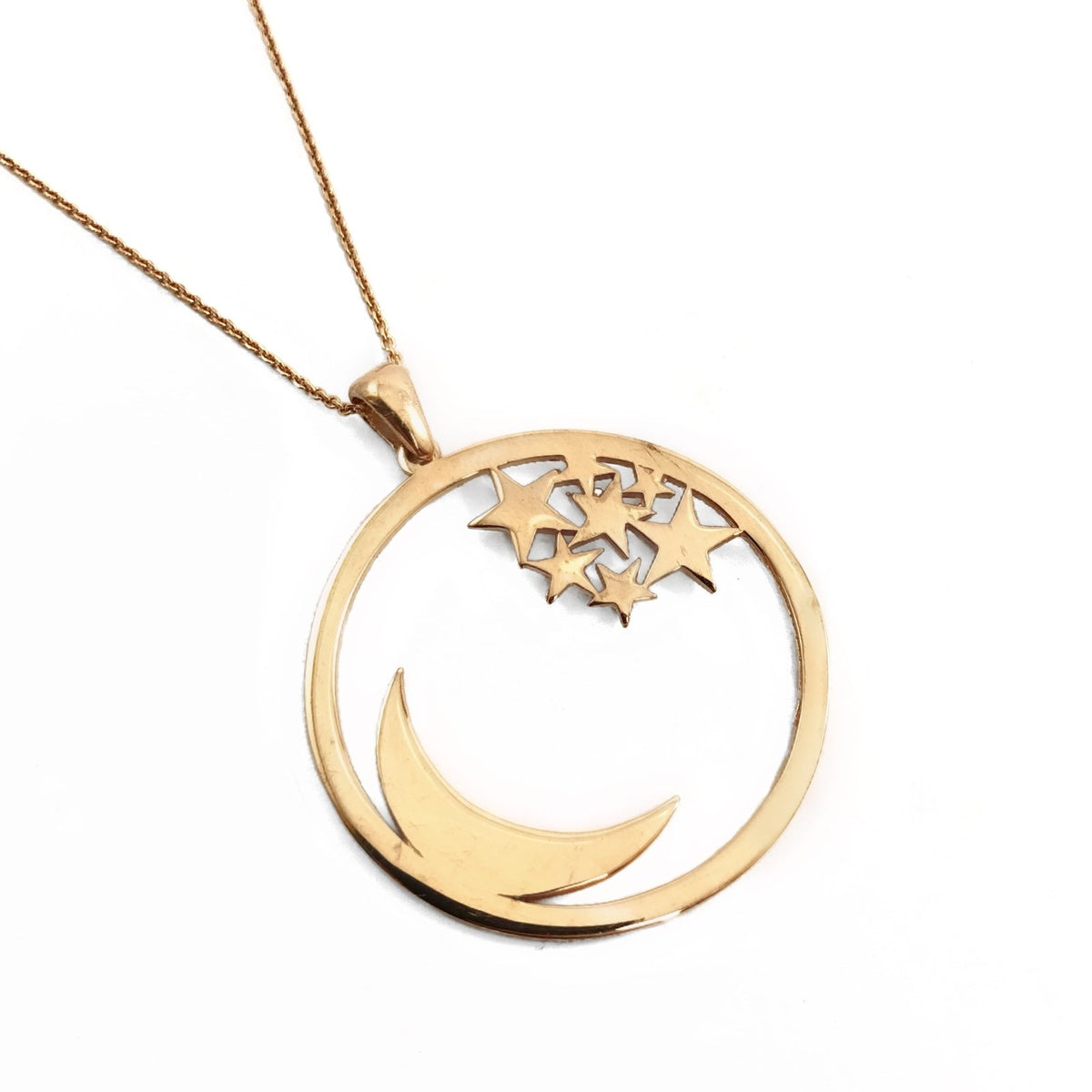 Rose Gold Kaplama Gümüş Ay-Yıldız Gökyüzü Kolye