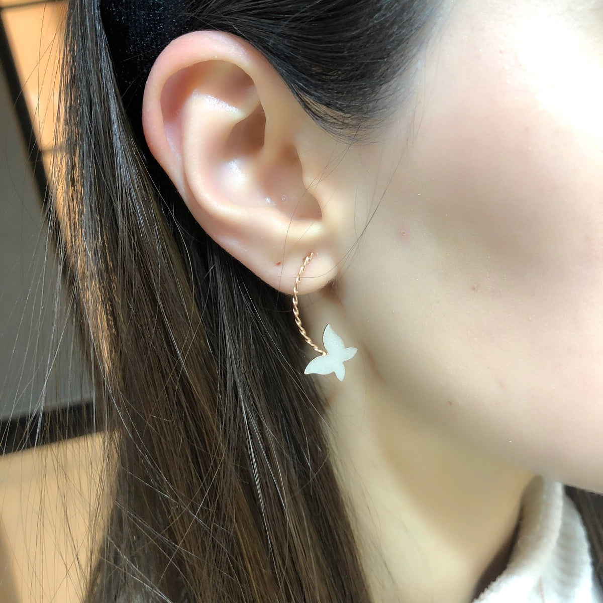 Rose Gold Kaplama Burgu Gümüş Kelebek Küpe