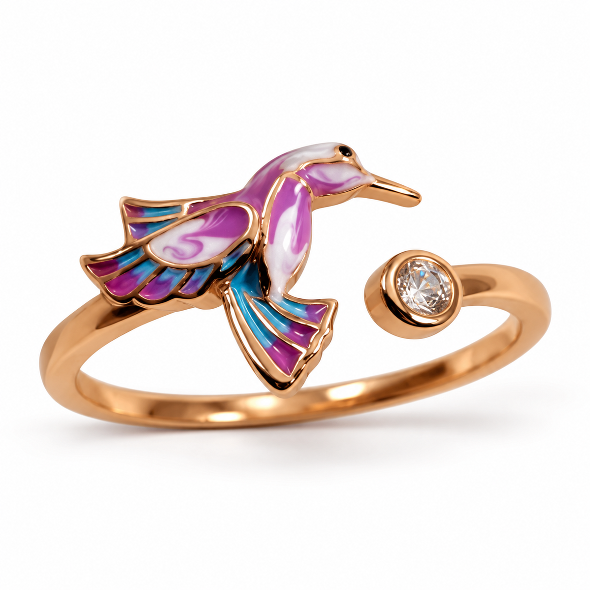Rose gold kaplama soğuk mineli gümüş sinek kuşu yüzük – eflatun