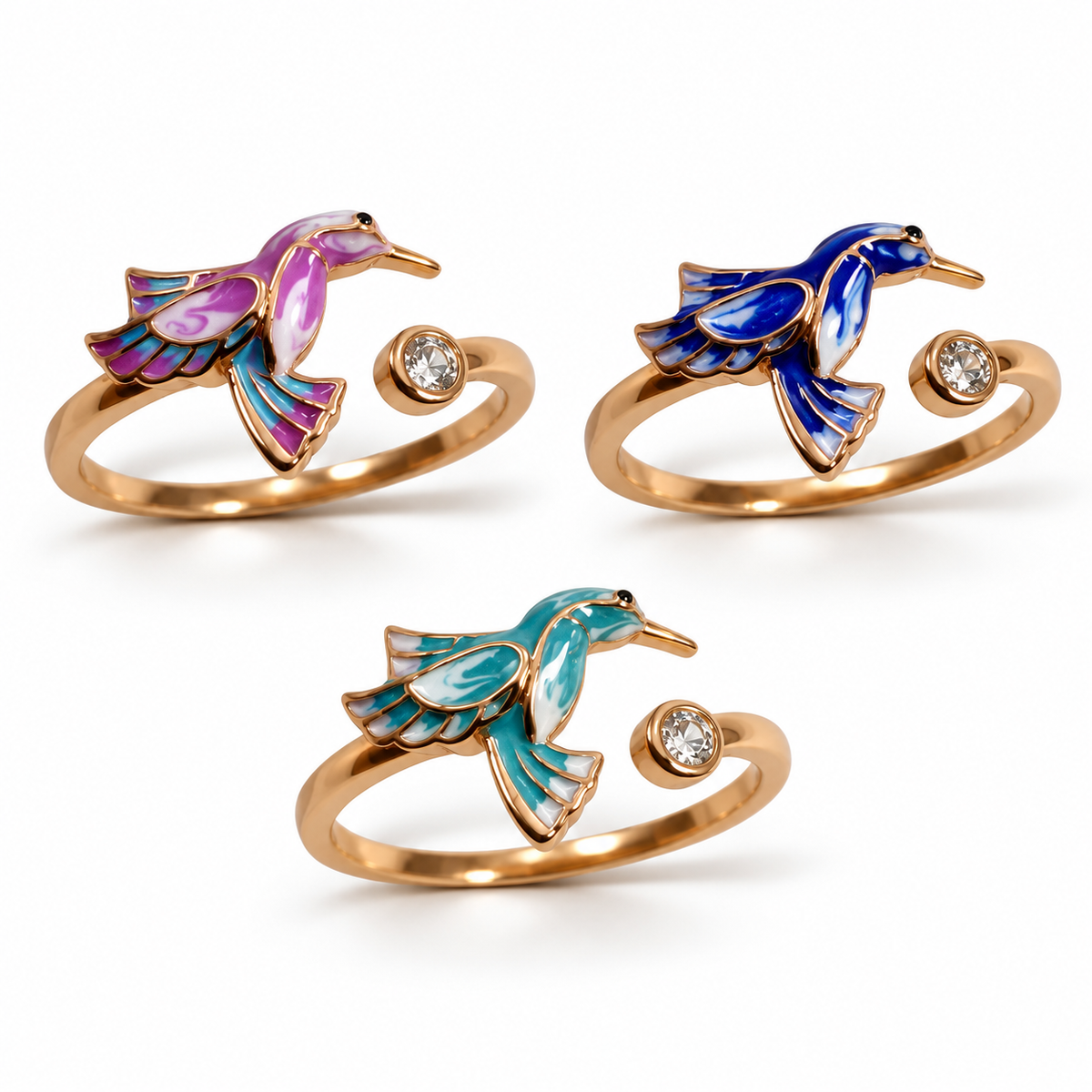 Rose gold kaplama soğuk mineli gümüş sinek kuşu yüzük – kapak