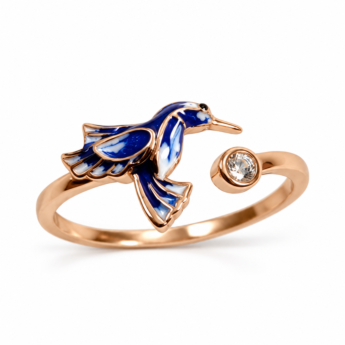 Rose gold kaplama soğuk mineli gümüş sinek kuşu yüzük – lacivert