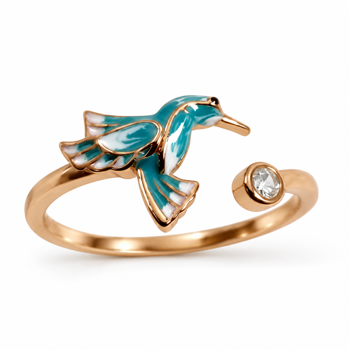 Rose gold kaplama soğuk mineli gümüş sinek kuşu yüzük – su-yesili